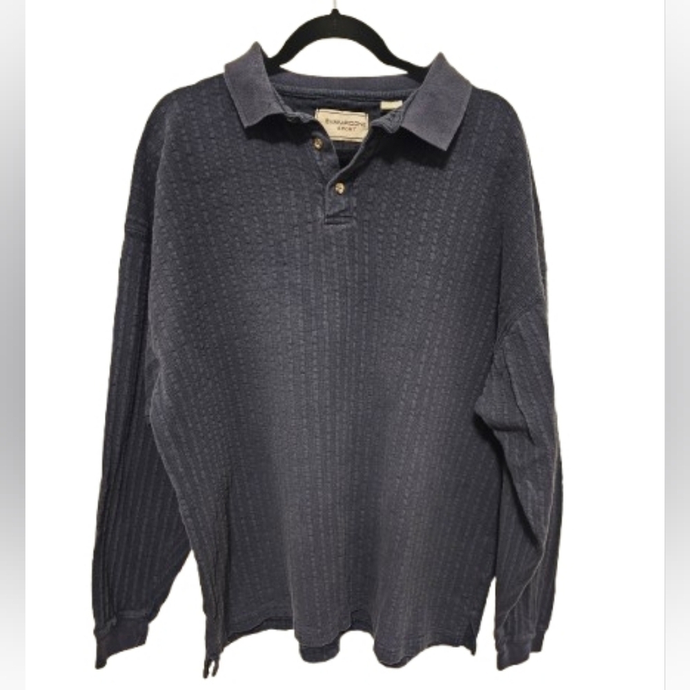 Evan - Picone Vintage Dark Blue Textured Polo Long Sleeve Shirt Men's Size XXL